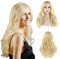 Damen Perücke Hell Blond Lockig Gelockt Gewellt Wellig Langhaar Wig Blonde Perücke Lang für Kostüm Halloween Party ca. 75 cm (‎Stil 2)