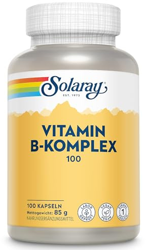 Solaray Vitamin B Complex 100 Super Strength, 100 Vegan Capsules | High Potency Vitamin B1, B2, B3, B5, B6, B7, B9 & B12, 3+ Month Supply, Lab Verified