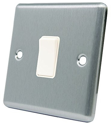 AET CSC1GSWIWH Satin Chrome Classical White Insert Plastic Rocker Switch-10 Amp Single 1 Gang 2 Way Light Switch, 240 V