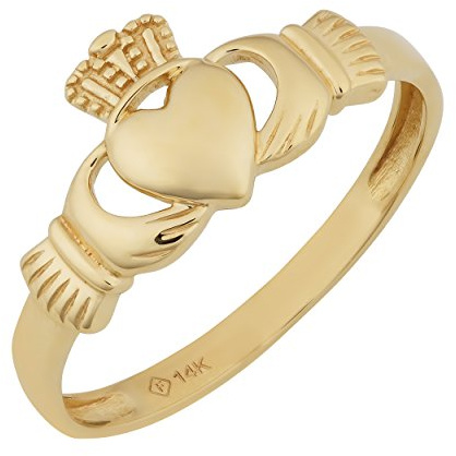 Kooljewelry 14k Yellow Gold High Polish Claddagh Ring (size 6)