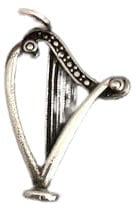 Harfe R199 Halskette aus englischem Zinn mit Anhänger an rosafarbener Kordel, handgefertigt, 41 cm