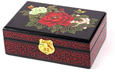 lachineuse - Schmuckkästchen mit Blumen 3 Pfingstrosen – Aufbewahrungsbox aus lackiertem Holz – Schmuckkästchen & Geheimnisse Floral – chinesische Dekoration – Geschenkbox für Damen – asiatisches