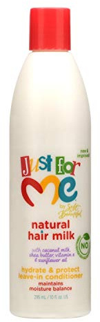 Just For Me Natural Hair Milk Hydrate & Protect Leave-In Conditioner, Maintains Moisture Balance, With Coconut Milk, Shea Butter, Vitamin E & Sunflower Oil, 10 Ounce