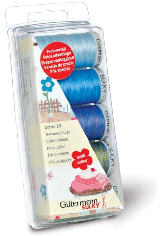 Gütermann Maschinenstickgarn, Stärke 30, 100 Grün Blau/Grün, Baumwolle, One Size