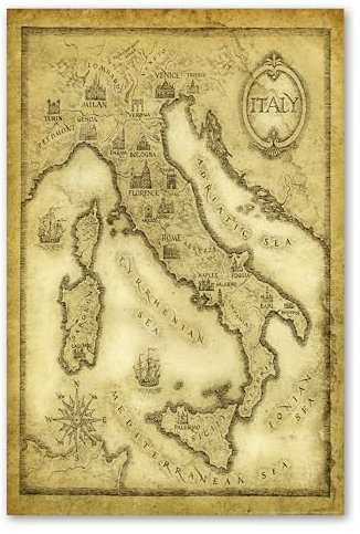 Postereck - 0087 - Alte Landkarte Italien, Sepia Vintage Städte Land - Unterricht Klassenzimmer Schule Wandposter Fotoposter Bilder Wandbild Wandbilder - Poster - DIN A3-29,7 cm x 42,0 cm