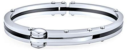 Bling Jewelry Biker Partner In Verbrechen Handschelle Armband Armreif Für Männer Für Frauen Schwarz Inlay Silberton Edelstahl