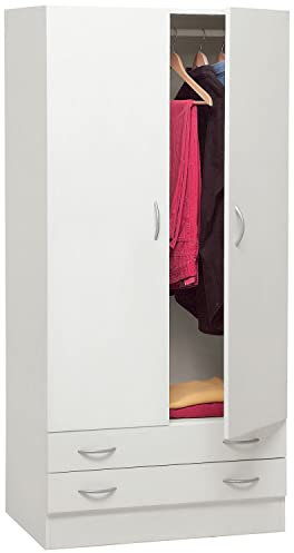 COMPOSAD | Armadio della Linea FACILE con 2 Ante e 2 Cassetti, Armadio con Ante, Camera da Letto, Dimensioni (LxAxP) 81,90x184,40x46,30 cm, Colore Bianco, Made in Italy