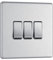 BG Electrical Triple Wall Light Switch, 2 Way, Screwless Front Plate, Slim Profile, Premium Flatplate, Brushed Steel, 20A, 16AX, FBS43