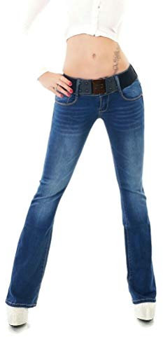 RED SEVENTY Womens Hipster Bootcut Jeans Dark Blue Stretch Trousers Belted Size UK 10