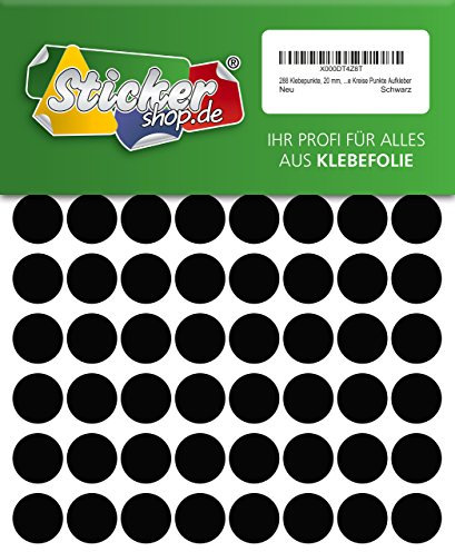 288 Klebepunkte, 20 mm, schwarz, aus PVC Folie, wetterfest, Markierungspunkte Kreise Punkte Aufkleber