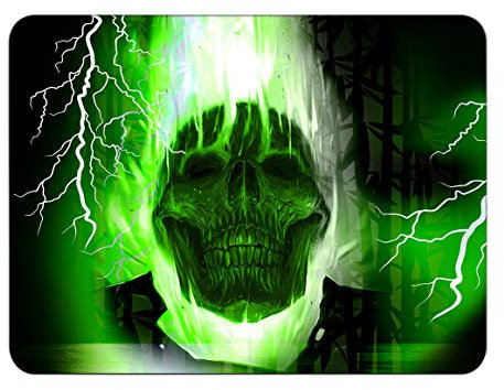 Silent Monsters Tappetino Mouse 24 x 20 cm piccolo, Teschio verde, Bordo tagliato al laser, Durevoli, antiscivolo e silenzioso, gioco, ufficio, casa, lavabile, arrotolabile, Tappetini Gaming Mousepad