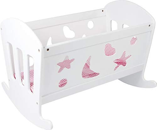 small foot Puppenwiege Traumfabrik aus Holz, mit Verzierungen, Bett inkl. Decke, Kissen, Matratze, ab 3 Jahren, 2852, Weiß Rosa
