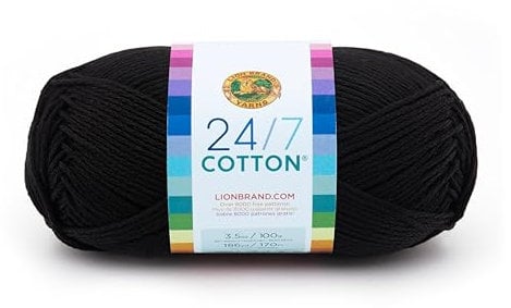 Lion Brand Yarn Company-Matassa di Filato in Cotone, in Puro Cotone, Colore: Nero