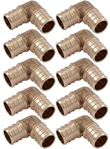 SharkBite 3/4 Inch Crimp 90 Degree Elbow, Pack of 10, Brass Plumbing Fitting, PEX Pipe, PE-RT, UC256LFA10