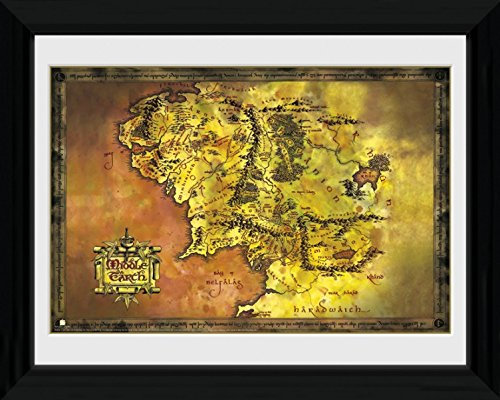 Der Herr Der Ringe Poster Landkarte Von Mittelerde Gerahmtes Bild Für Fans Und Sammler | Wand-Bilder | Im Bilderrahmen 40x30 cm