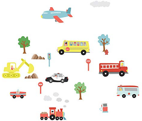 Walplus Wandsticker selbstklebend Wand Aufkleber Kinderzimmer Kinder Kinder Jungen Mädchen Cars Transport Wandbild Kunst-Abziehbilder Vinyl Home Dekoration DIY Living Schlafzimmer Dekor Tapete 125 x 85 cm, Mehrfarbig