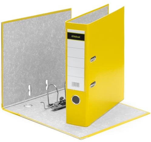 MIDORI Ordner PP-Color aus Kunststoff | 6er Pack Aktenordner 8 cm breit im DIN A4 Format in Breit AO Gelb | Breiter Briefordner Ringordner mit austauschbarem Rückenschild