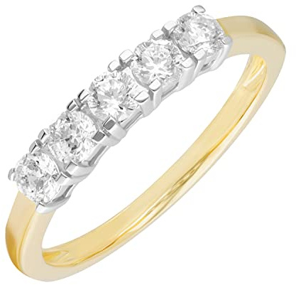 Ivy Gems 9ct Yellow Gold 0.5ct Finest 100 Cut Swiss Cubic Zirconia Five Stone Ring - Size Q