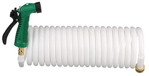 Seachoice Coiled Washdown Hose w/ Sprayer and Brass Fittings, 25 Ft., White