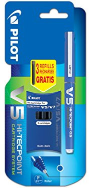 Pilot V5 Cartridge System Liquid Ink Rollerball 0.5 mm tip Single Pen with 3 Free Refills - Blue
