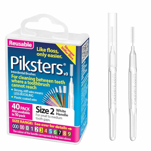 Piksters Interdental Brush Small/Medium Gaps 40 Pack White Size 2
