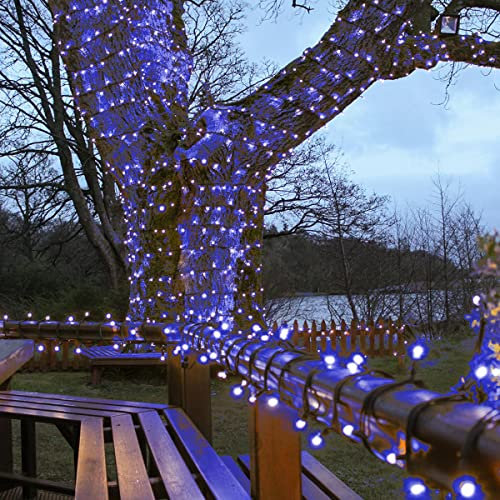 Festive Lights - ConnectPro Outdoor LED Fairy Lights - Connectable IP65 Rubber Black Cable | Wedding, Christmas, Garden, Commercial - No Plug (5m, Blue)