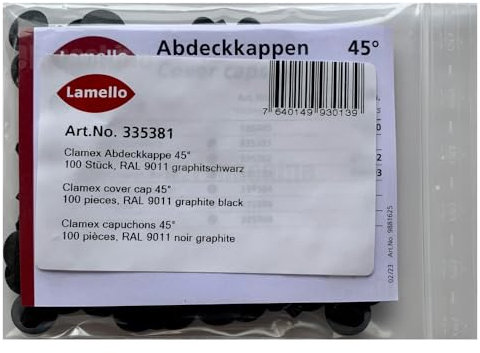 Lamello Clamex Abdeckkappe 45°, RAL 9011 graphitschwarz 100 Stk