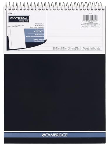 Cambridge Spiral Notebook, College Ruled Paper, 8-1/2 x 11, 70 Sheets, Top Bound, Navy (59882)