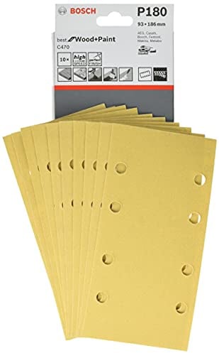 Bosch Professional Schleifblatt für Schwingschleifer Holz und Farbe Best for Wood and Paint (10 Stück, C470) 2608605257 Rot Grano 180