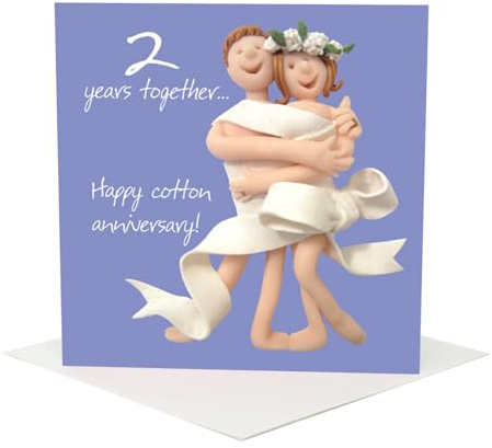 Holy Mackerel funny 2nd wedding anniversary card, cotton anniversary card for husband wife partner couple, humorous second anniversary greeting card, 15 cm square with envelope, blank inside