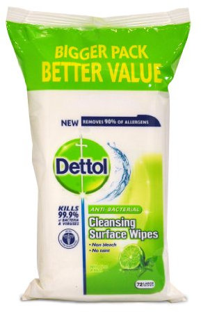 Dettol Lime and Mint Wipes 72 Large Wipes (Pack of Eight)