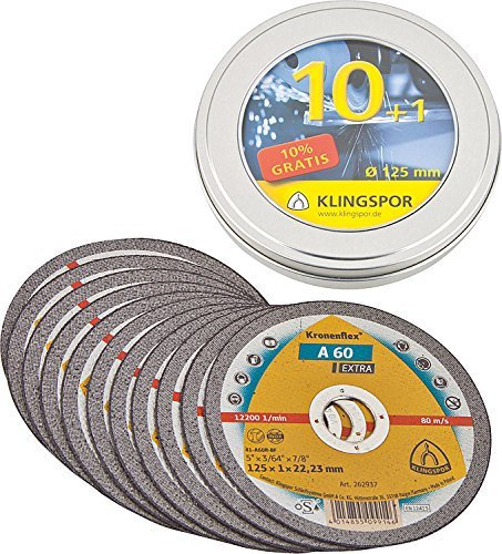 Klingspor Kronenflex A 60 Extra Trennscheiben 125 x 1 x 22,23 mm gerade für Metall Universal 311505 | 11 Stück in Aktionsdose