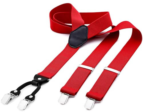 DonDon Hosenträger Herren extra stark rot 3,5 cm Hosenträger Herren breit in Y-Form lang - Starke Clips passend für Anzug Jeans Chinos Vintage Rockabilly Suspenders