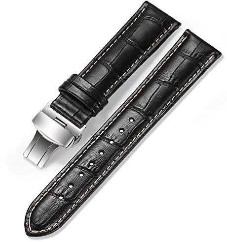 iStrap Uhrenarmbänder - Krokodilmuster Echtes Leder Männer Frauen - Bereitstellungsschnalle mit Druckknopf Armband - 18mm 19mm 20mm 21mm 22mm 24mm - Schwarz Braun