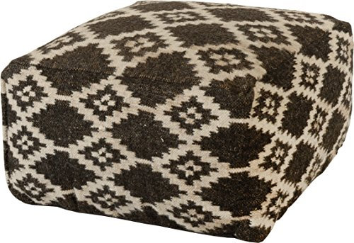 korb.outlet Sitzkissen/Würfel mit Kelim Muster Raute aus Wolle, handgewebt 55x55x35cm - Schwarz, Weiss (009)
