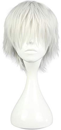 COSPLAZA Perücke Ken Kaneki Tokyo Ghoul kurz Silber Weiß Anime Cosplay Wig Karneval Party Haar