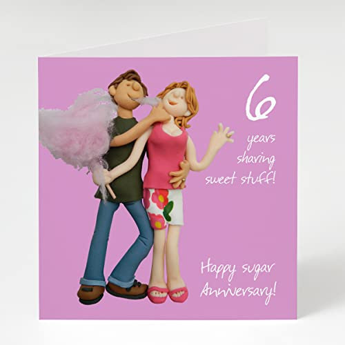 Holy Mackerel six sweet years sugar 6th wedding anniversary card for a couple - designed by artist Erica Sturla - 15cm square and blank inside for your message - made in the UK