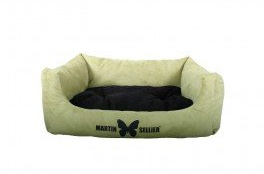 Martin-Sellier - Corbeille domino pour chien - Suédine vert & chocolat (84cm x 70cm)
