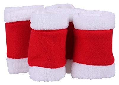NETPROSHOP Pferde Weihnachts Bandagen aus Fleece und Fellimitat Rot-Weiss (Set 4 Stück)