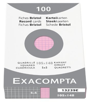 Exacompta Lot von 4 Etuis 100 Fiches Bristol Rosa 74 x 105 mm Raster 5 x 5