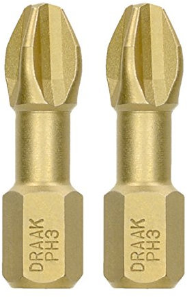 Draak 2x PH3 Pozi 25mm Titanium Impact Screwdriver Bits Pozidriv Compatible with Dewalt Milwaukee Bosch Makita and Others POZI Heavy Duty