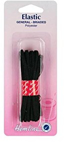 Hemline General Purpose Braided Elastic – 9mm x 2m Black Durable Polyester Elastic for Sewing, Swimwear, and Casting Applications, Strong and Hardwearing