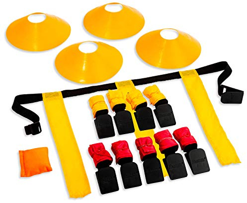 Franklin Sports Football Fußball-Set, 10 Spieler-Flaggen, Fußballgürtel Franklin Flag Field Youth, gelb,rot