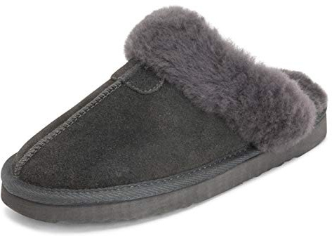 Polar Women’s Suede Winter Mules Slippers - Warm Faux Sheepskin Lining, Australian Style - Indoor House Shoes with Non-Slip Sole - Grey - UK 5