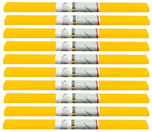 PARTY DISCOUNT wasserfestes Krepppapier | 250x50 cm | Feinkrepp Maibaum Dekoration Farbecht (Gelb, 10 Rollen)