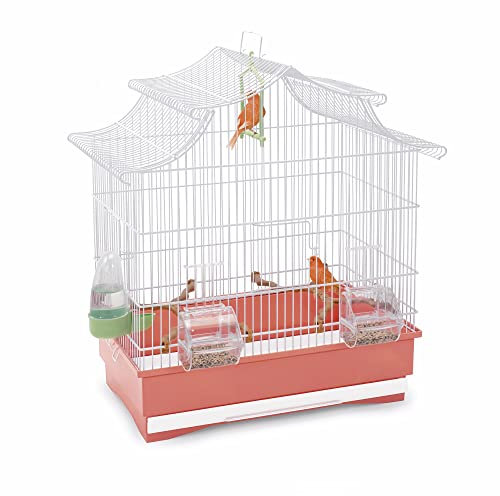 IMAC 5-06262 Vogelkäfig Pagode, 50 x 30 x 53 cm, Weiß und Rosa, Standard, Single