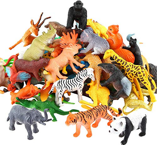 ValeforToy Lot de 54 mini figurines d'animaux de la jungle, plastique réaliste en vinyle sauvage pour garçons et filles, enfants, tout-petits, forêt, petite décoration de cupcake