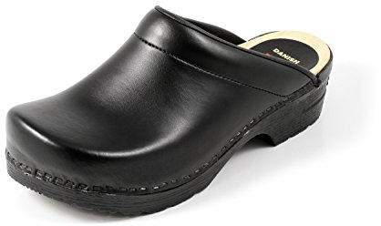 Euro-Dan PU Clogs schwarz mit Holz-Innensohle, offen, O+E+SRC