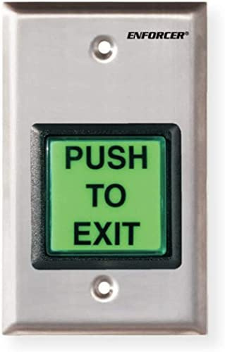 Seco-Larm SD-7202GC-PEQ ENFORCER LED Illuminated RTE Single-gang Wall Plate with Large Green Button, Large Illuminated Push Button with Caption PUSH TO EXIT, Pushbutton Rated 10A at 125 to 250VAC
