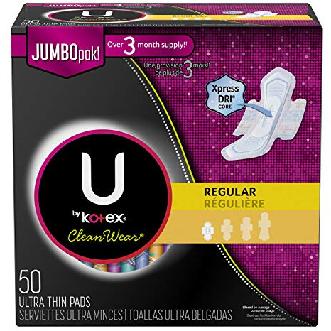 U by Kotex® CleanWear® Ultra Thin Regular Pads with Wings Unscented - 50 Count